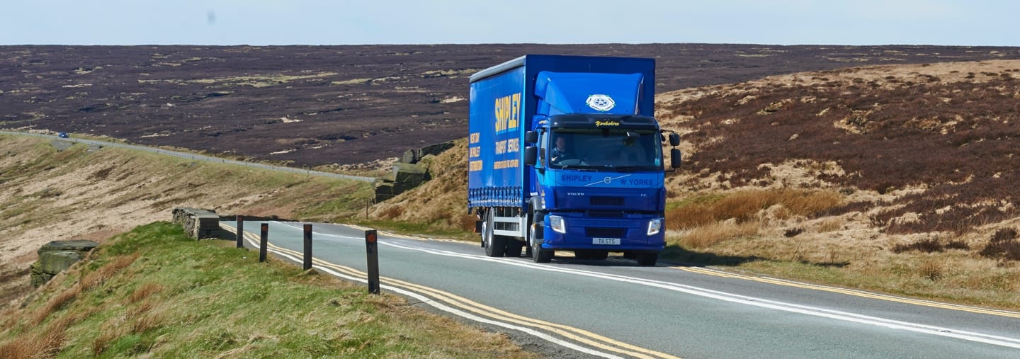 HGV haulage truck over West Yorkshire moors